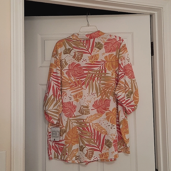 Nwt Emily Daniel's 3X Pullover Tropical Green Orange  Button V-neck Blouse - Picture 5 of 5